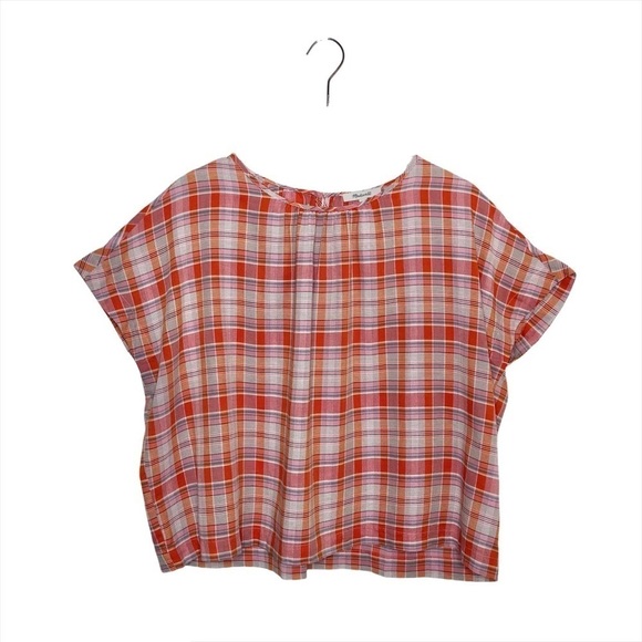 Madewell Plaid Pleat Neck Preppy Women’s Plaid Oversized Academia Top Sz XS - Picture 3 of 10